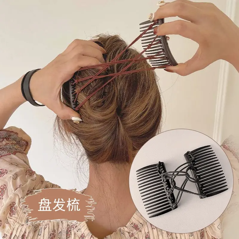 Retro Hair Magic Comb Clip Beads Elasticity Hairpin Stretchy Hair Combs Pins Make Up Distribute for Women Hair Accessories
