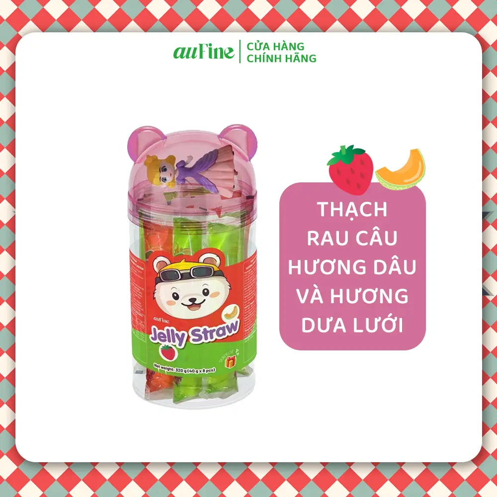 Thạch rau câu AUFINE hương dưa lưới và hương dâu 320g (40g x 8 cây) tặng kèm đồ chơi ngẫu nhiên