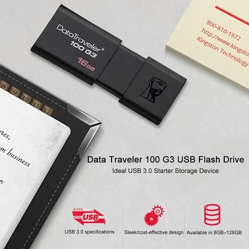 Ổ đĩa USB DataTraveler 100 G3, Kingston, có các dung lượng 8gb, 16gb, 32gb, 64gb, Nhanh, Không thấm nước, Ổ đĩa bộ nhớ, Ổ đĩa nhanh USB 3.0, Có sẵn trong 128gb / 256GB 4
