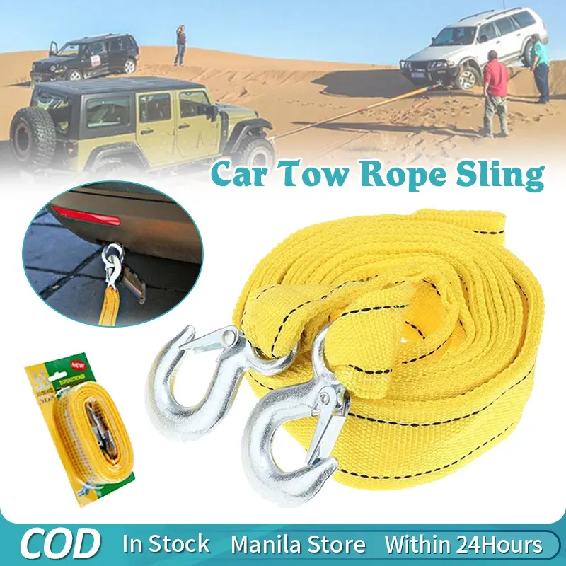 【24-hour shipping+free shipping+COD】Towing Rope Heavy Duty Car Tow Rope with Metal Safety Hooks for Towing Cars 3m/3000kg 4m/5000kg