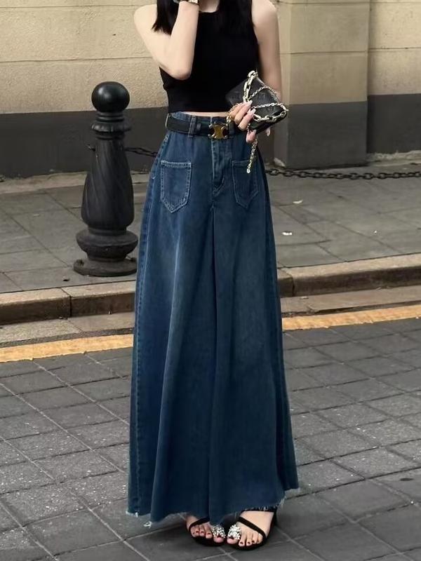 Product Introduction of Tiktok Shop-Large Size Super Wide Leg Denim Culotte Women's Summer New Loose High Waist Slimming Design Light Color Bell-Bottoms Tide Jeans Lingerie Lady Pants Trouser Streetwear Basic Minimalist Comfort 6