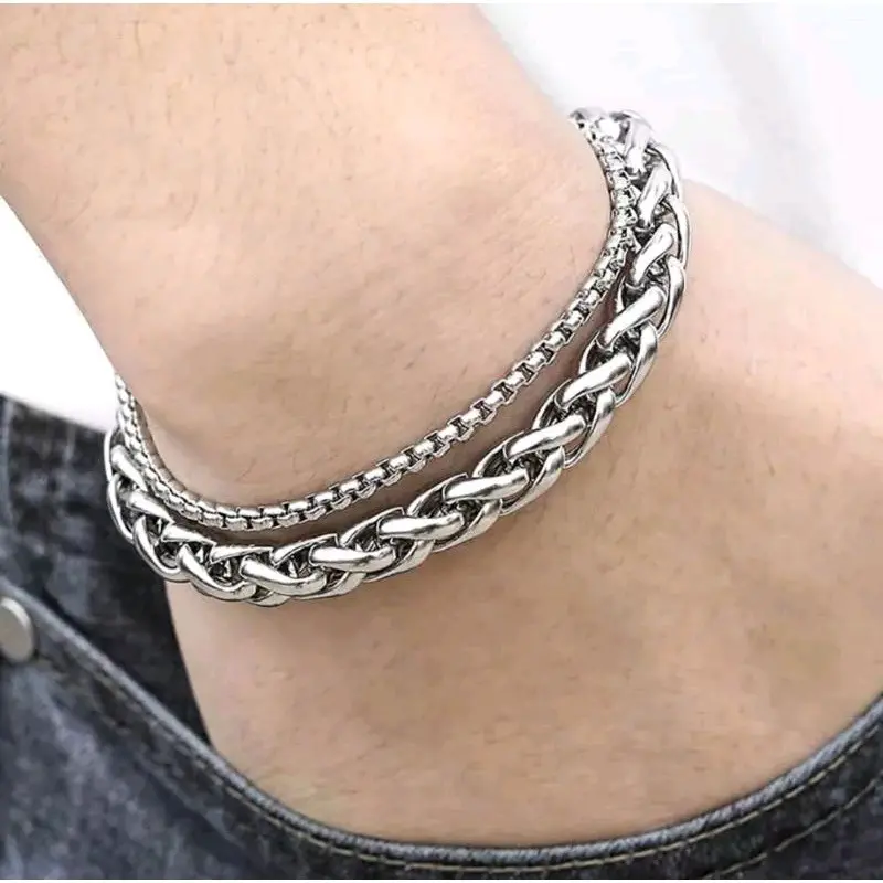 GELANG RANTAI TITANIUM DOUBLE LAYER/GELANG TANGAN PRIA