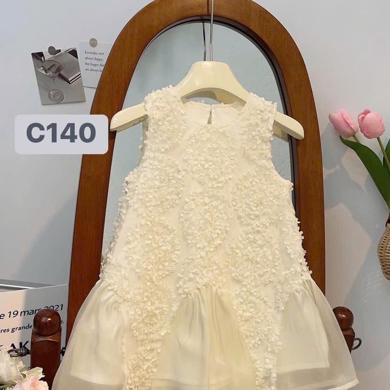 C140 váy cổ tròn sát nách hoạ tiết hoa nổi dáng xuông A cho bé