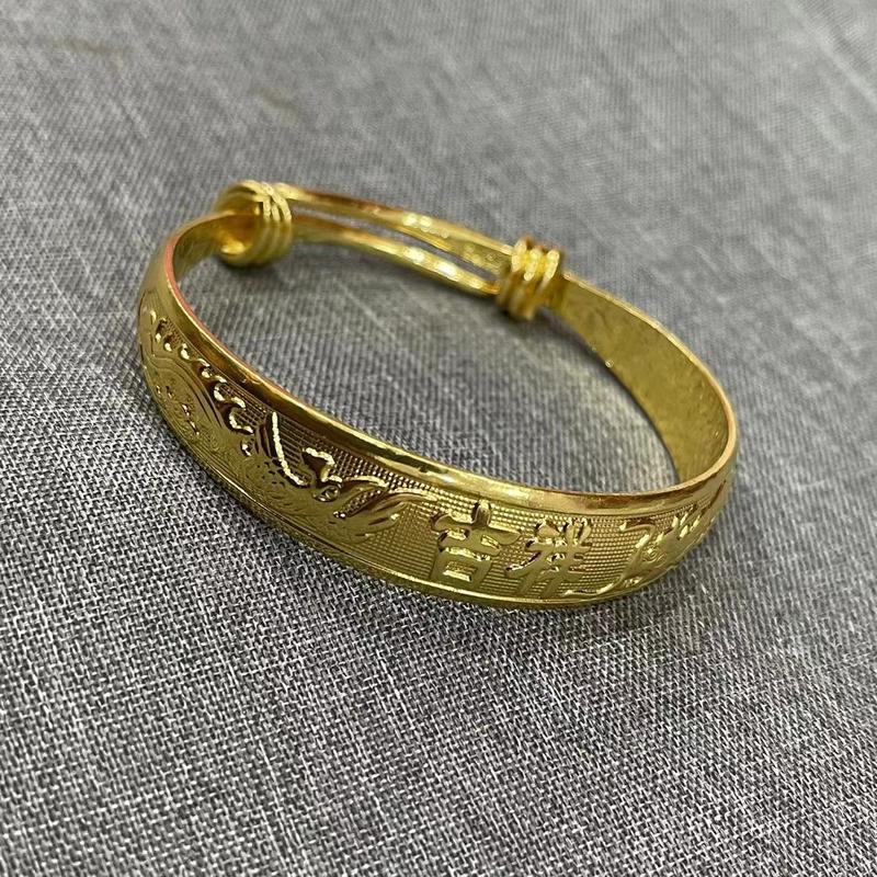 High Imitation Vietnamese Gold-Plated Dragon and Phoenix Fortune Bracelet Push-Pull Dragon and Phoenix Auspicious Bracelet Gold Color Plum Blossom Fortune Imitation Jewelry 5