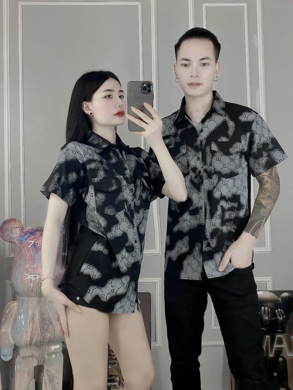  Áo sơ mi nam nữ tay ngắn phối họa tiết loang màu trẻ trung cá tính hotrend DUYÊN XINH SHOP - Menswear 