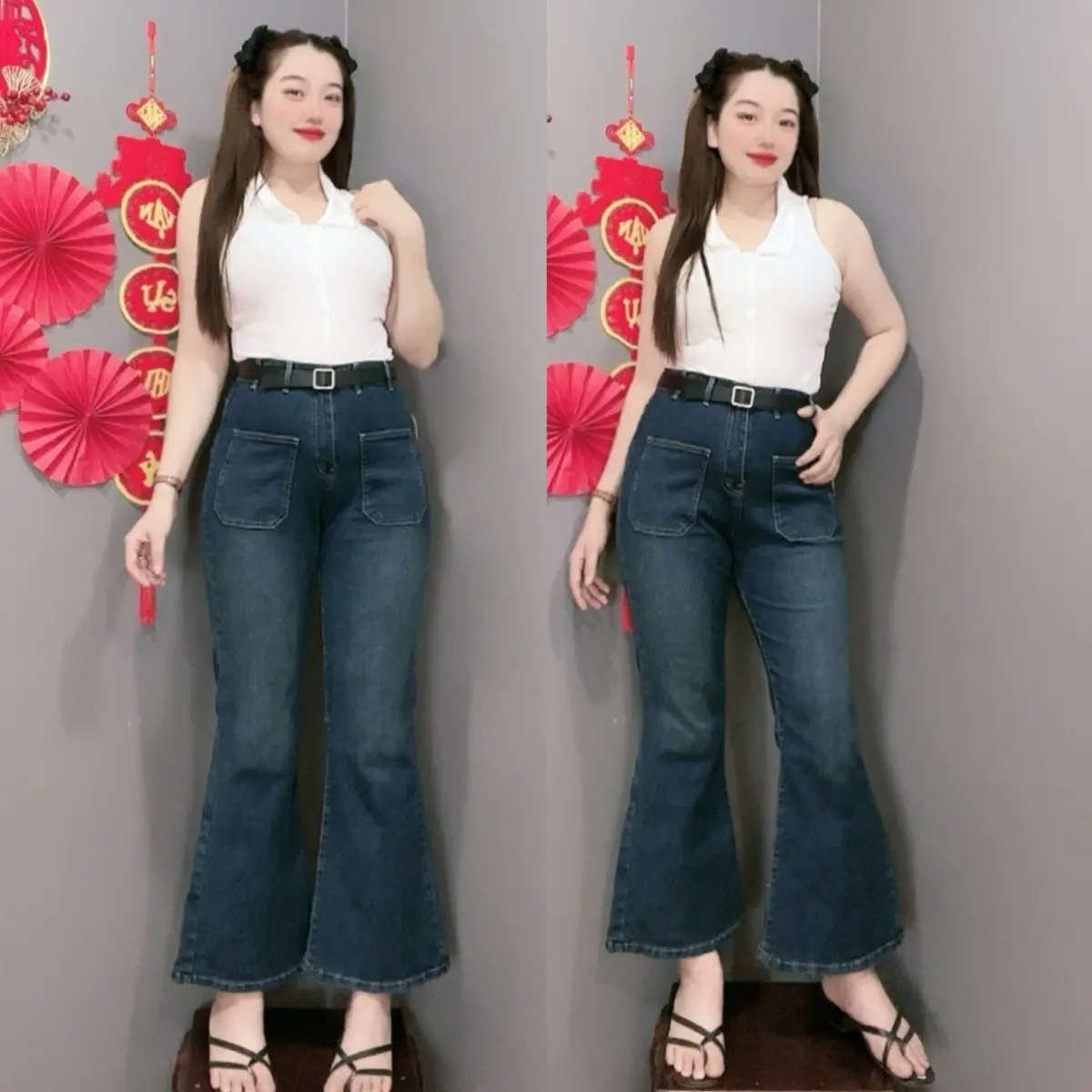 Quần Jeans thời trang  Bigsize nữ dáng ống loe lưng cao co giãn cho các nàng chubby - Q501 Women Pants Ong Denim