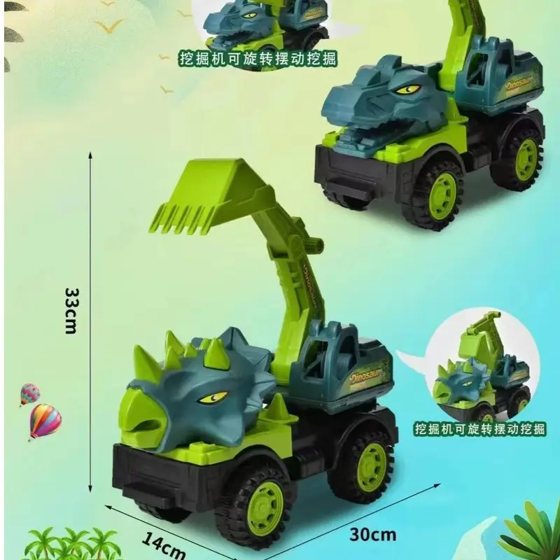 Máy xúc khủng long cho trẻ em, đồ chơi xe kỹ thuật quá khổ 37cm, Xanh Lá , Overlord Triceratops, vận chuyển nhanh 3