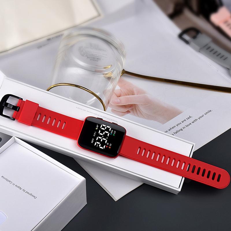 Đồng Hồ Điện Tử Kỹ Thuật Số LED, Dây Đeo Màu Trơn Không Thấm Nước, Đồng Hồ Đeo Tay Thể Thao, Dành Cho Nam Và Nữ 8