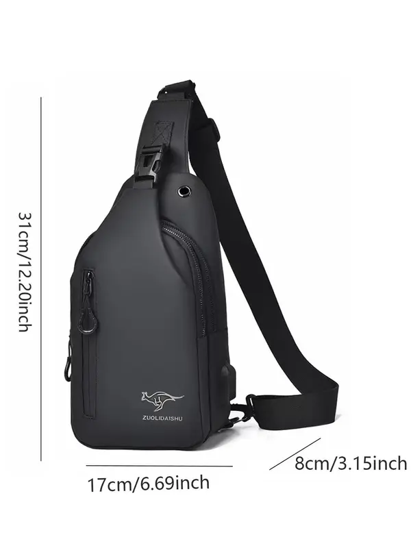 Men's Fashion Letter & Animal Pattern Zipper Phone Bag, Simple Waterproof Pu Sling Bag, Fashionable Fanny Pack for Daily Outdoor 1