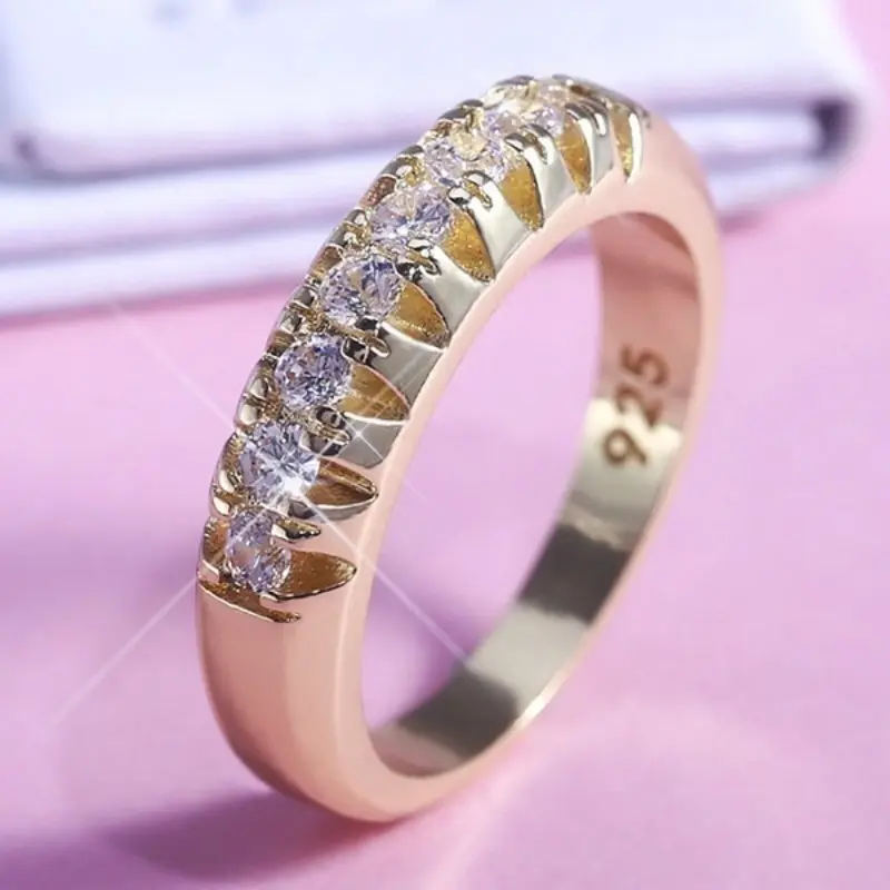1 Pc Fashion Ladies Ring Single Row Geometric Ring Female Jewelry Shiny Zircon Inlaid Proposal Rings for Women