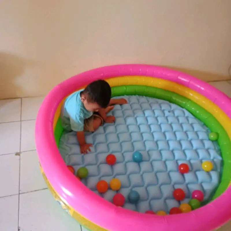 Kolam Renang Anak Intex Pelangi Sunset Glow Pool Kolam Karet Di pompa Alas Lembut Kolam Cantik Pelangi Ring Mandi Bola kado Ulang tahun anak 1