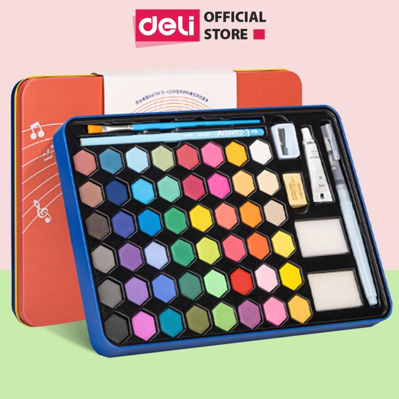 Màu Nước Nén Solid Water Color Deli - 24/36/48 Màu Tặng Kèm 8 Dụng Cụ Chuyên Nghiệp cọ vẽ bút chì cọ nước bút chì gọt chì tẩy