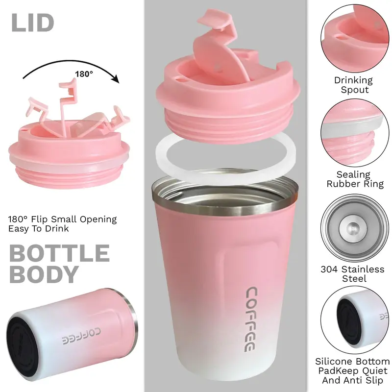 Insulated Travel Coffee Mug, 1 Count Leakproof Portable Coffee Mug, Reusable Coffee Cup, Insulated Mug with Lid for Hot & Cold Drinks 5