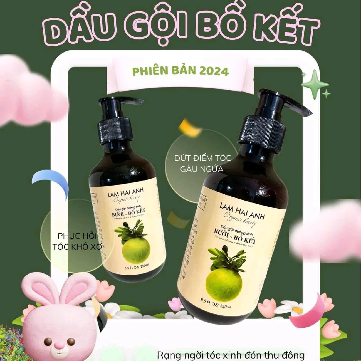 Dầu gội Bưởi-Bồ Kết Lam Hải Anh, 250ml, ngăn rụng tóc, hỗ trợ mọc tóc, kích thích tóc mềm mượt - Dành cho cả nam và nữ, trẻ em,mẹ bầu mẹ bỉm