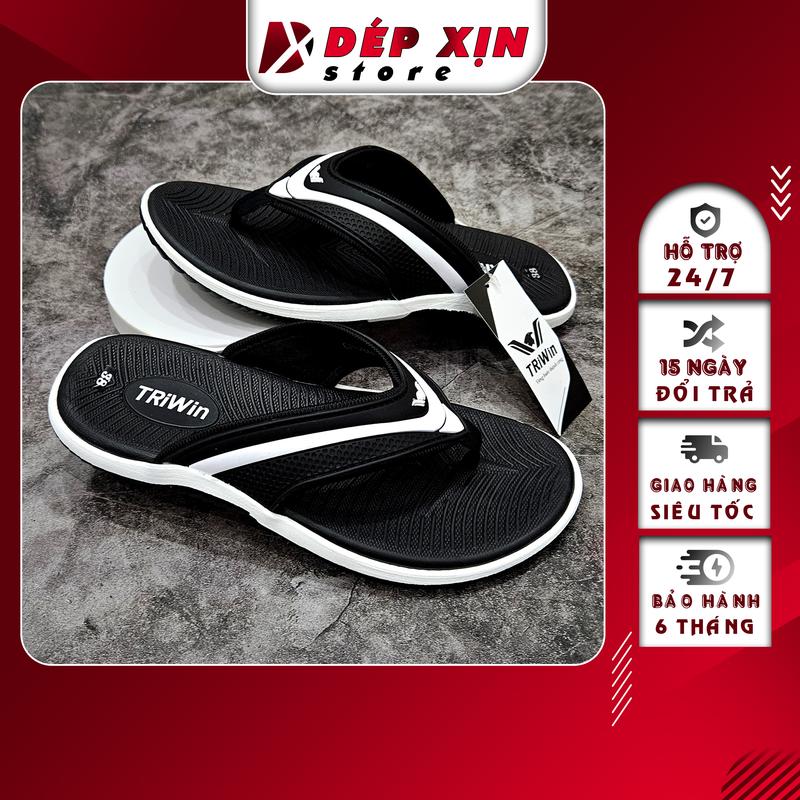 Dép Kẹp Nam Cao Cấp Triwin Quai Nhựa Mềm Đế Cao Su Chống Trơn (Đen Sọc Trắng) depkep DéP Đế Bằng Đồng Hoa GiàY Quai Hậu xỏ ngón dibien