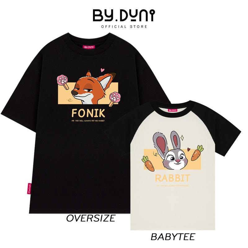 Áo thun cặp đôi BY.DUNI nam nữ Baby Tee & Oversized Tee local brand unisex, áo cặp bạn thân vải cotton mẫu THỎ VÀ CÁO