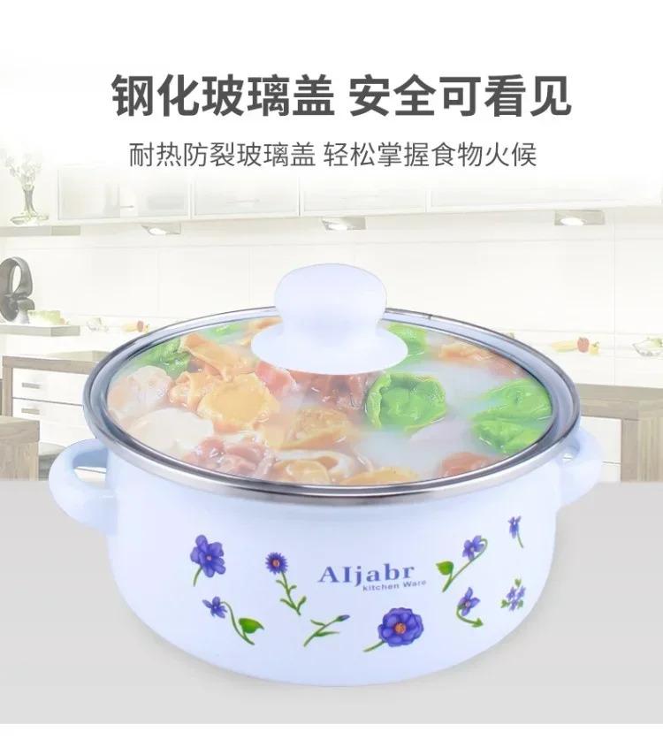 Product Introduction of Pink Kitchen Soup Pot Cooking Food Prefered Small Ramen Stock Pot Noodle Cute Glass Lid Pote Mantimentos Pot Groceries OB50DG Cookware Classic Enamel 8