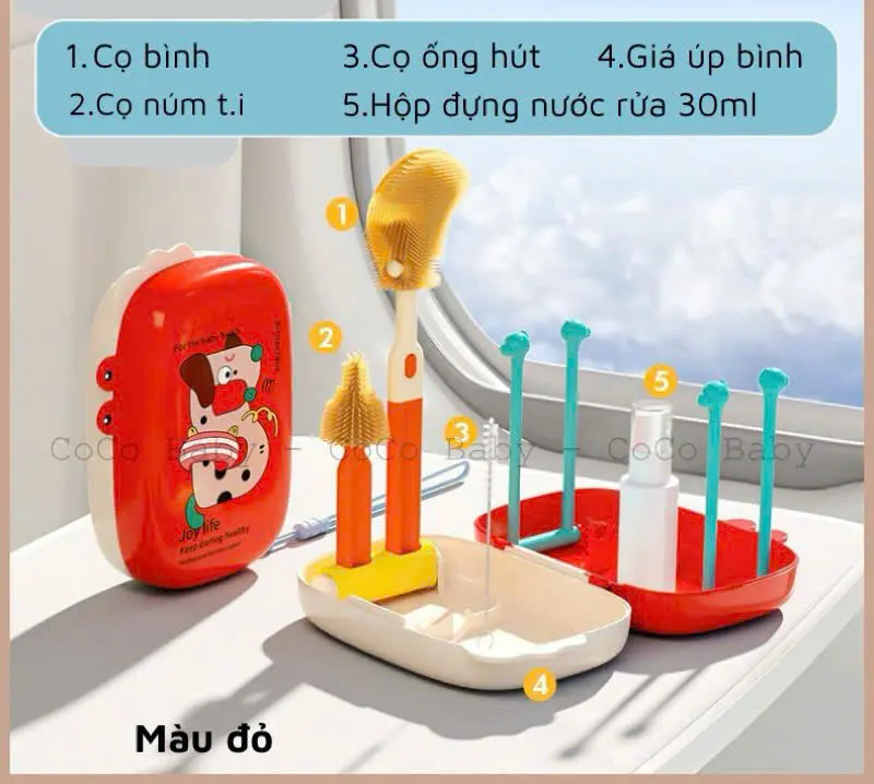 Set Cọ Bình sữa silicon 6ct Hàn Youkebe ,Bebikr kèm nọ rửa bình siêu tiện lợi cho các mom 2