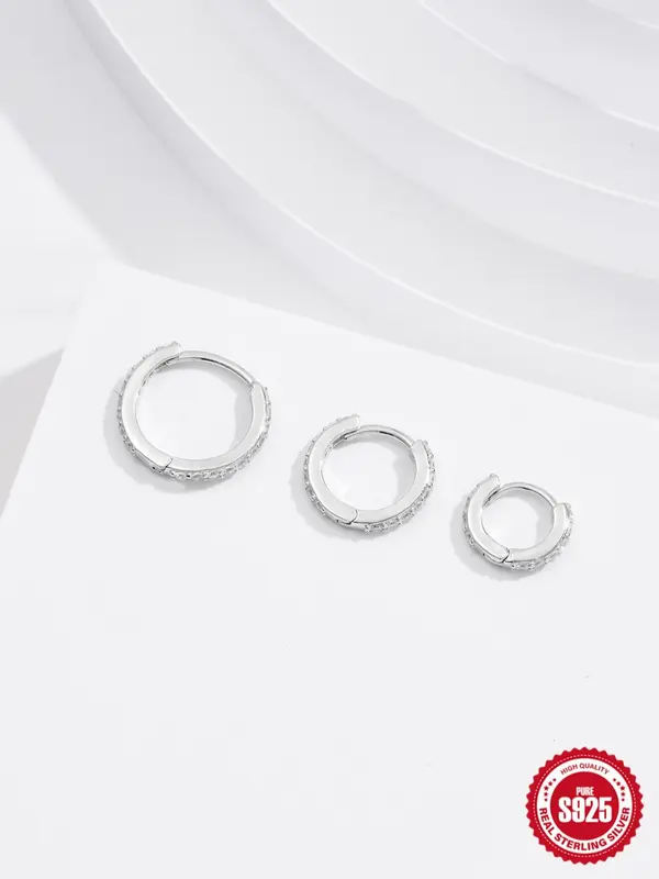 925 Sterling Silver Simple Rhinestone Decorated Earrings (3counts/set), Fashion Jewelry for Party, Daily Clothing Decor, Exquisite Jewelry for Birthday Gift 4