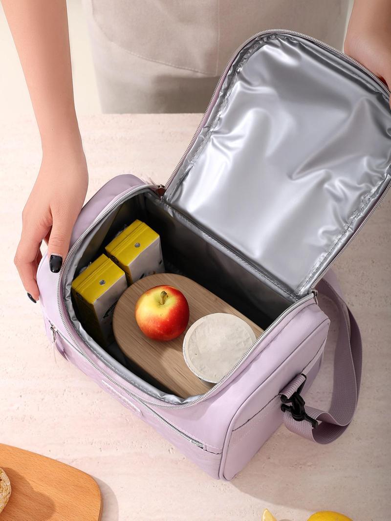 Product Introduction of Letter Patched Compact Zip Lunch Bag, Travel Essentials, Multi-functional Shoulder Bag, Portable Insulated Lunch Bag Pouch for Camping Picnic 2