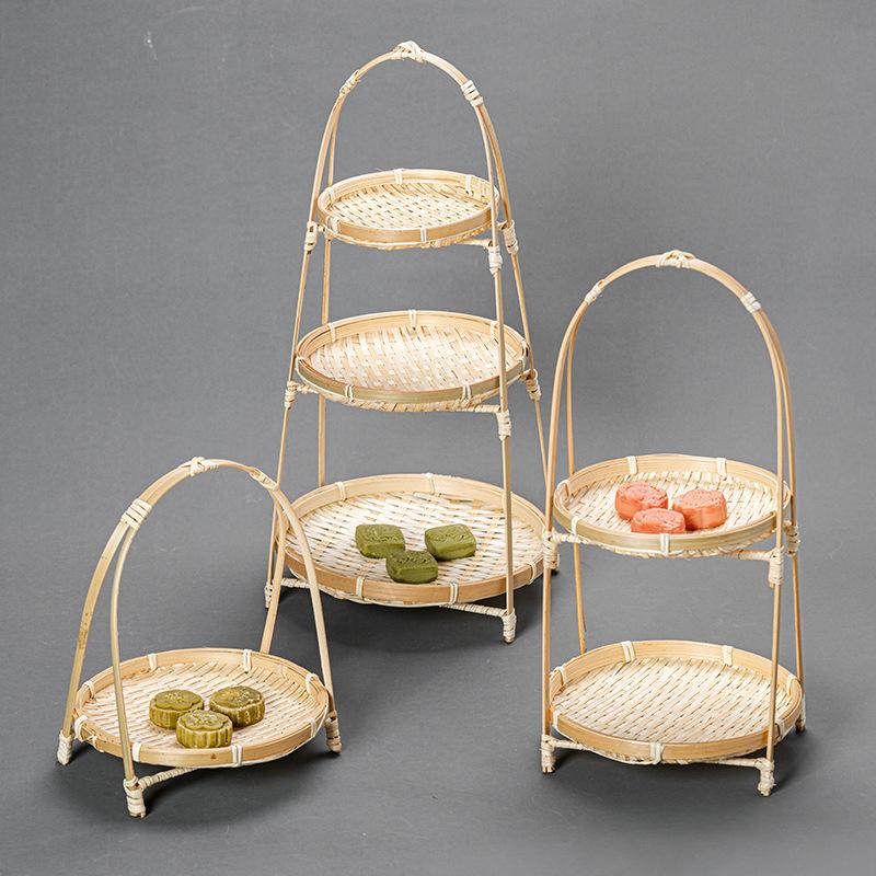 Mẹt tre tầng trang trí Kệ mẹt tre 1 2 3 tầng đựng bánh kẹo phụ kiện decor chụp ảnh
