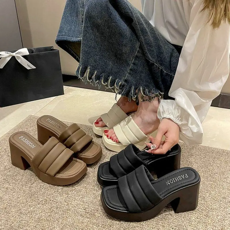 Wedge All-Matching Sandals Women's Chunky Heel 2024 New Platform Fashion Leisure Sandals Height Increasing Sandals
