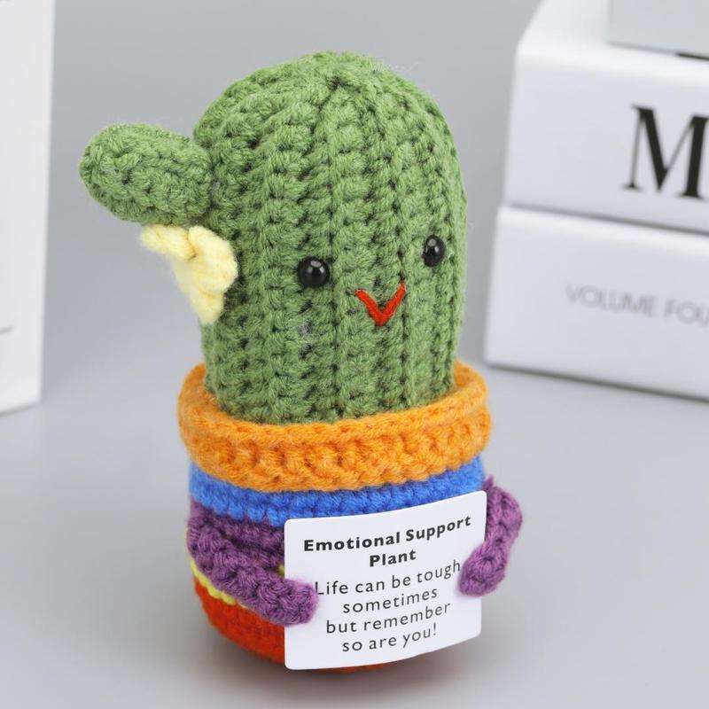 Product Introduction of Crochet Cactus Design Ornament, 1 Count Emotional Support Plant Themed Decoration, Creative Positive Home Decor for Living Room Bedroom Office 5