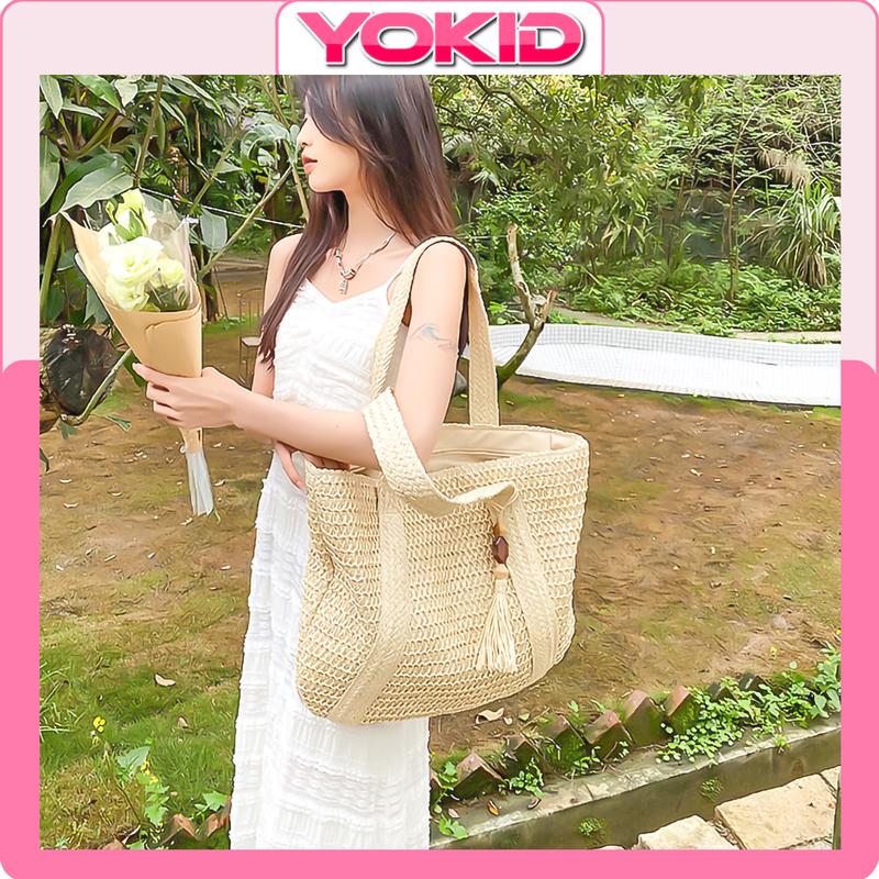 Túi tote đeo vai đi biển, Túi cói du lịch size to đựng vừa laptop phong cách thời trang hàn quốc sang chảnh