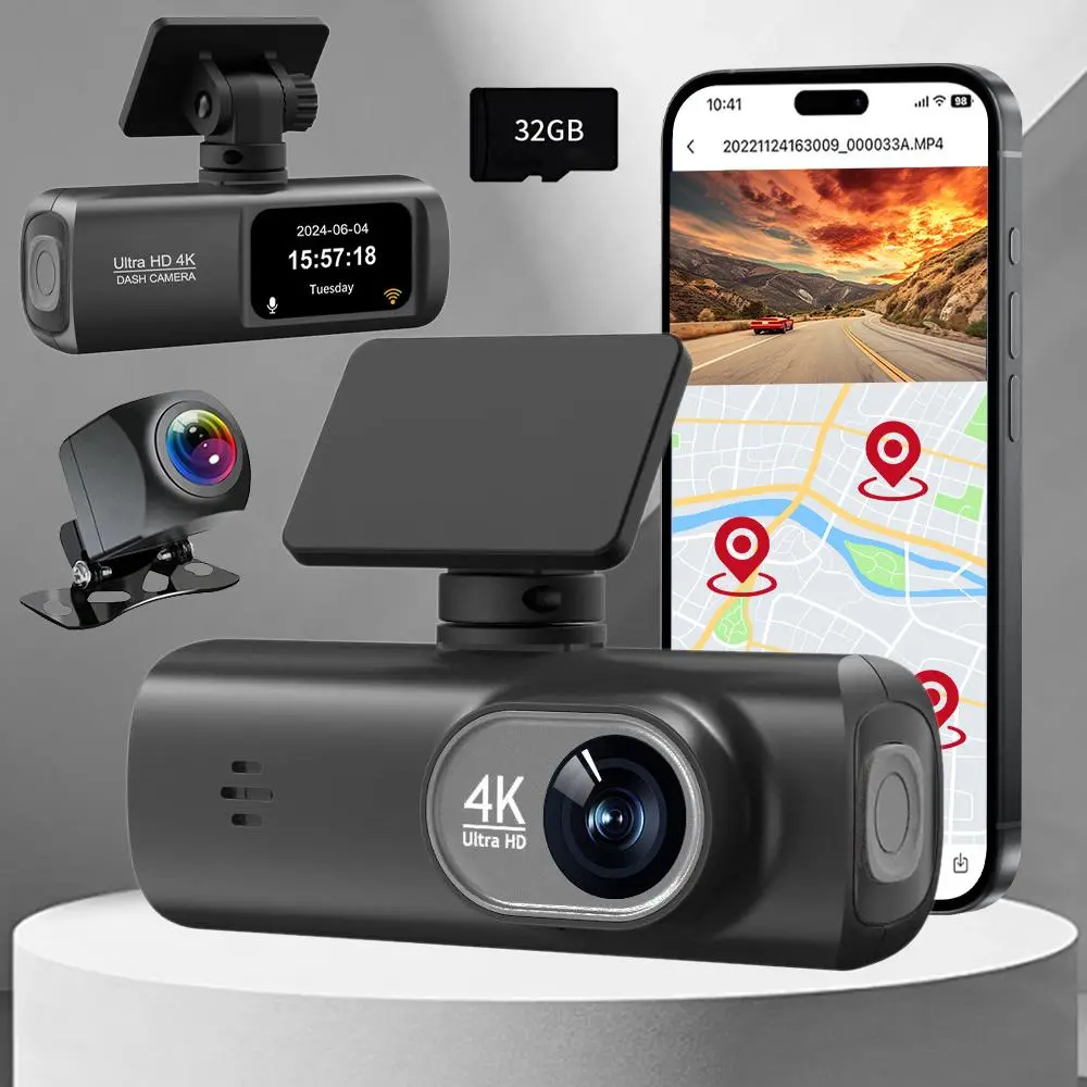 Car Dash Cam, 4K+1080P Dual Recording Car Dash Cam with GPS, Night Vision, Loop Recording, Parking Monitor, Car Video Surveillance