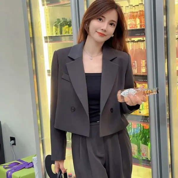 Áo Khoác Vest Cho Nữ, Ngắn Và Nhỏ, Hàng Mới Về Mùa Xuân Và Mùa Thu, Phong Cách Hàn Quốc, Thiết Kế Đẹp, Độc Đáo Và Thanh Lịch, Mỏng Vừa Vặn, Hợp Xu hướng, Ins Jacket Top Women Xám Kem