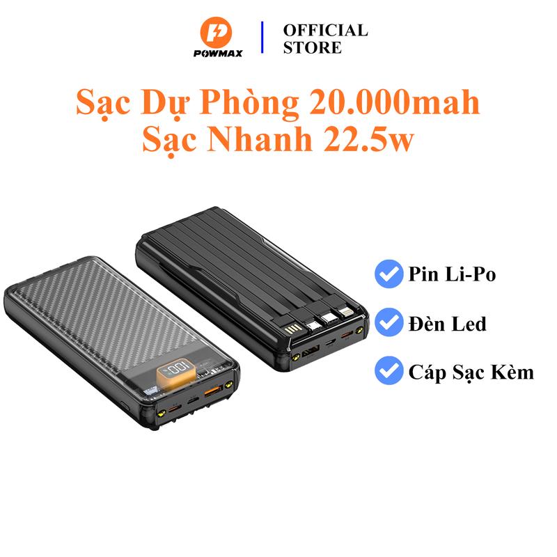 Sạc Dự Phòng PowMax 11 20000mAH Sạc Nhanh 22w Cho iPhone Và Android Pin Dự Phòng Sạc Pin