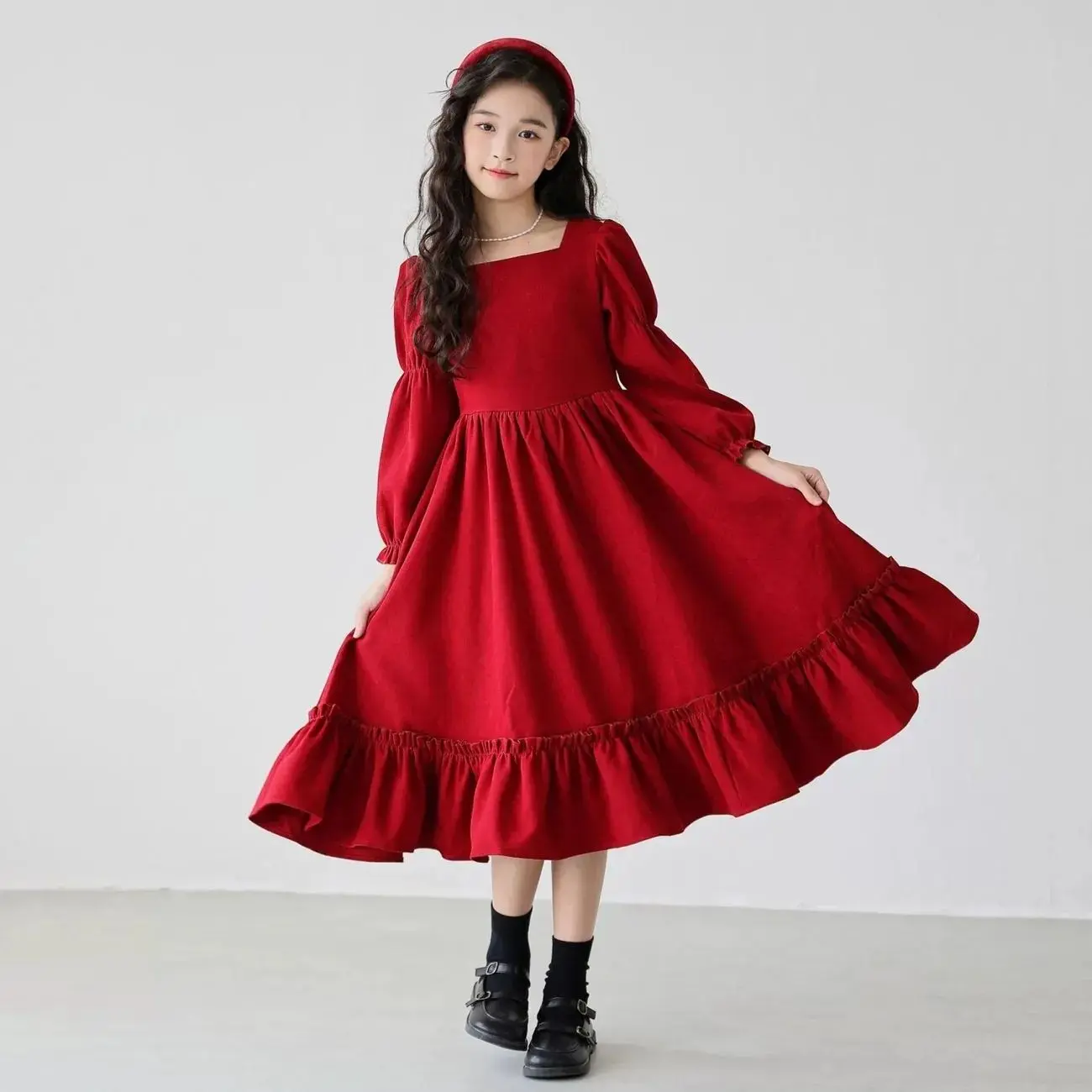 Váy Đỏ Cho Bé Gái, Phù Hợp Cho Bé Gái Từ 10-45kg, Phong Cách Phương Tây, Váy Công Chúa, Thích Hợp Cho Mùa Xuân Và Mùa Thu, Quần Áo Mùa Thu, Hàng Mới Về Năm 2024, Váy Trẻ Em