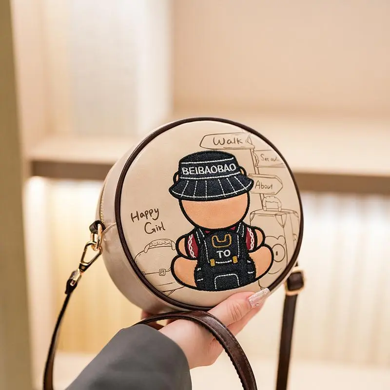 Túi Xách Nữ Đeo Chéo In Hình Gấu Nghộ Nghĩnh Xinh Xắn Hình Tròn Size 18cm SMN12
