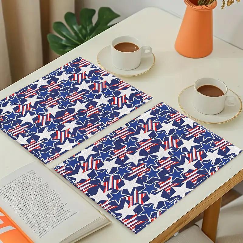 Product Introduction of Star Pattern Placemat, 1/4/6/8/12pcs Patriotic Stars Placemat, Table Mat for Home Kitchen Dining Room, Party Decoration Ideal Festive Gift for Family and Friends, Coasters 4