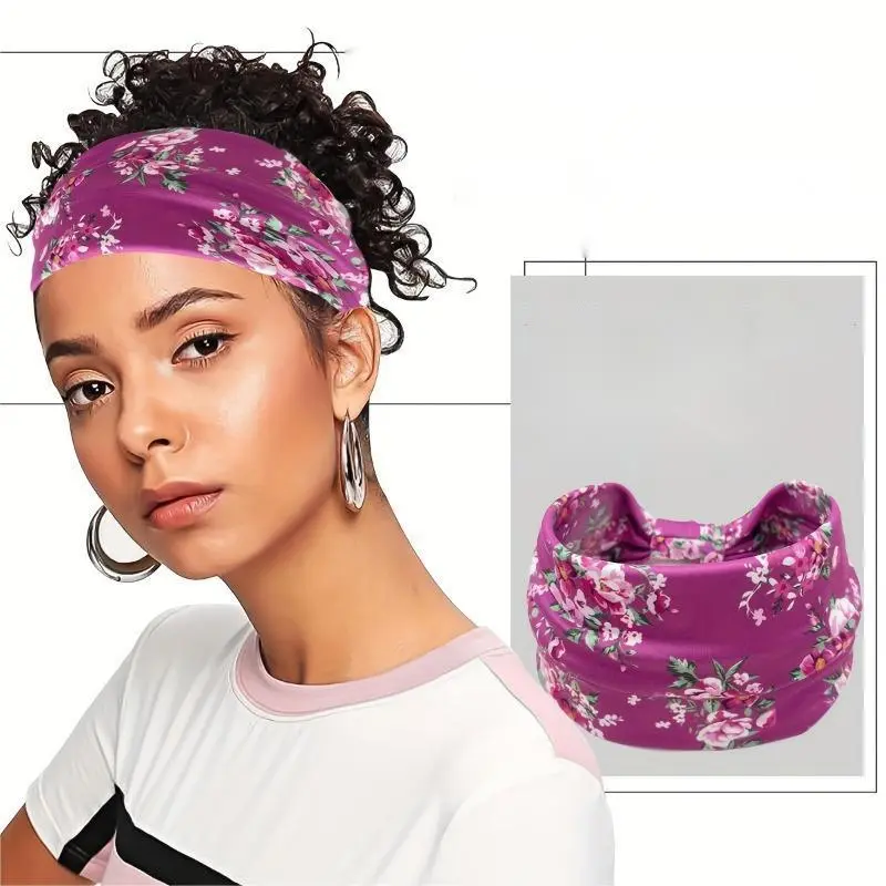 Floral Print Sports Headband, Elastic Wide Band Hair Band for Women & Girls, Non-slip Hair Band for Daily Wear 3