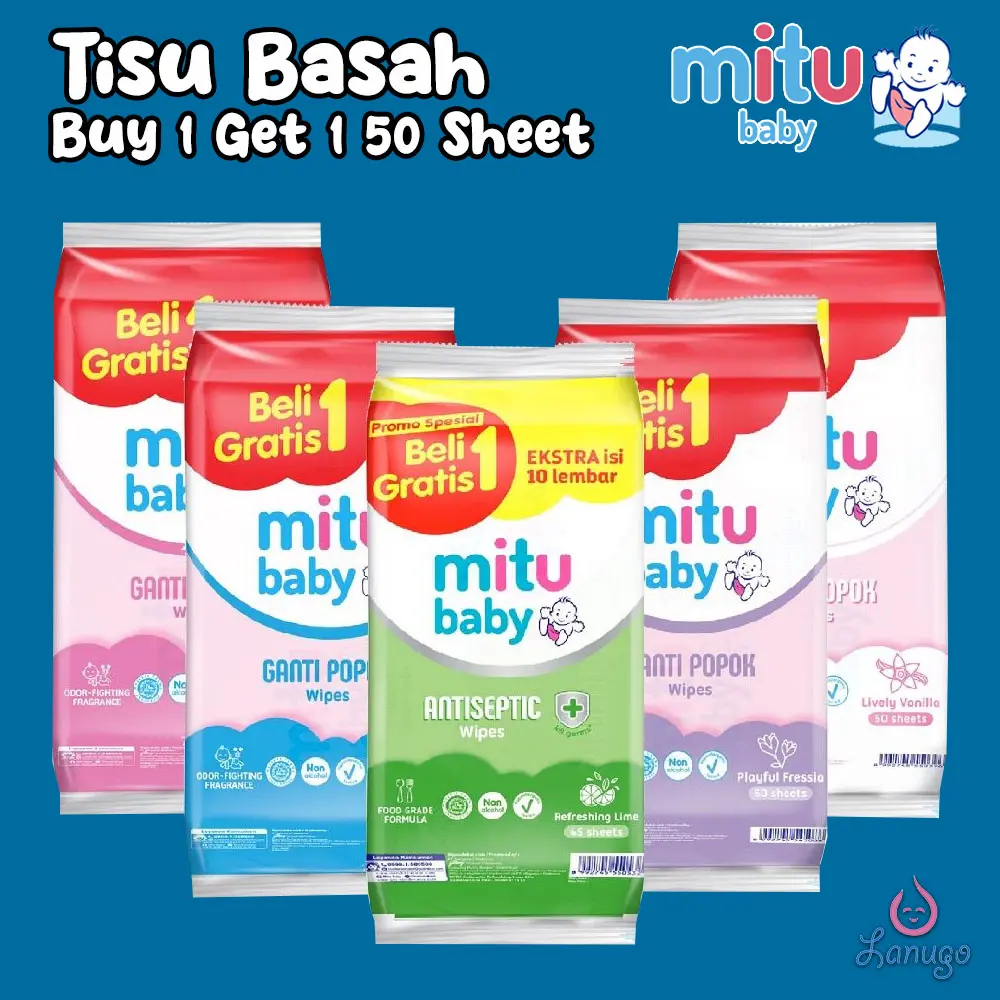 MITU TISU BASAH Mitu BUY 1GET 1 / BABY WIPES GANTI POPOK 50 Sheet Tissue Popok Tisu Basah Tissue Wipes