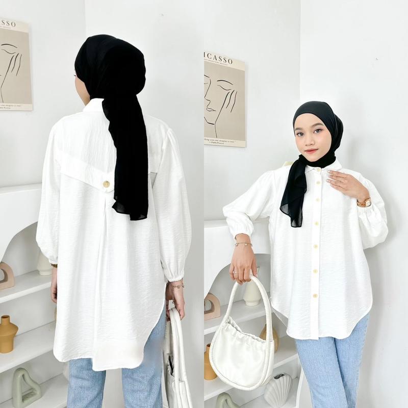 Kemeja Wanita Bahan Polo Linen Laura Blouse Atasan Wanita Full Kancing Lengan Panjang Fashion Remaja Dewasa Kekinian baju model terbaru By Mool Rakyat.Id 2