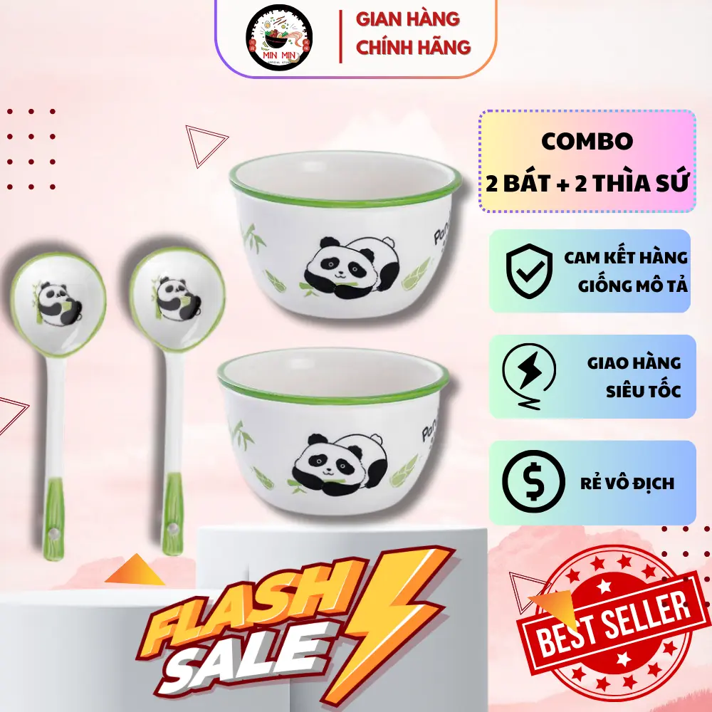 COMBO 2 BÁT + 2 THÌA SỨ, BÁT KÈM THÌA SỨ CAO CẤP, TRANG TRÍ, ĐÁNG YÊU