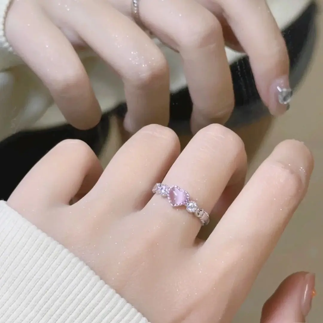 Nhẫn Hình Trái Tim, Màu Hồng, Dành Cho Phụ Nữ Và Trẻ Em Gái, Phong Cách Ngọt Ngào Và Dễ Thương, Thiết Kế Độc Đáo Mở Có Thể Điều Chỉnh