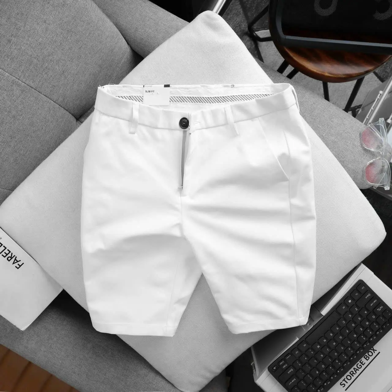 Combo 3 quần Short nam co giãn nhẹ 2 chiều-Form SLIMFIT vải xuất xịn -Không nhăn, không xù, không phai màu  Kem