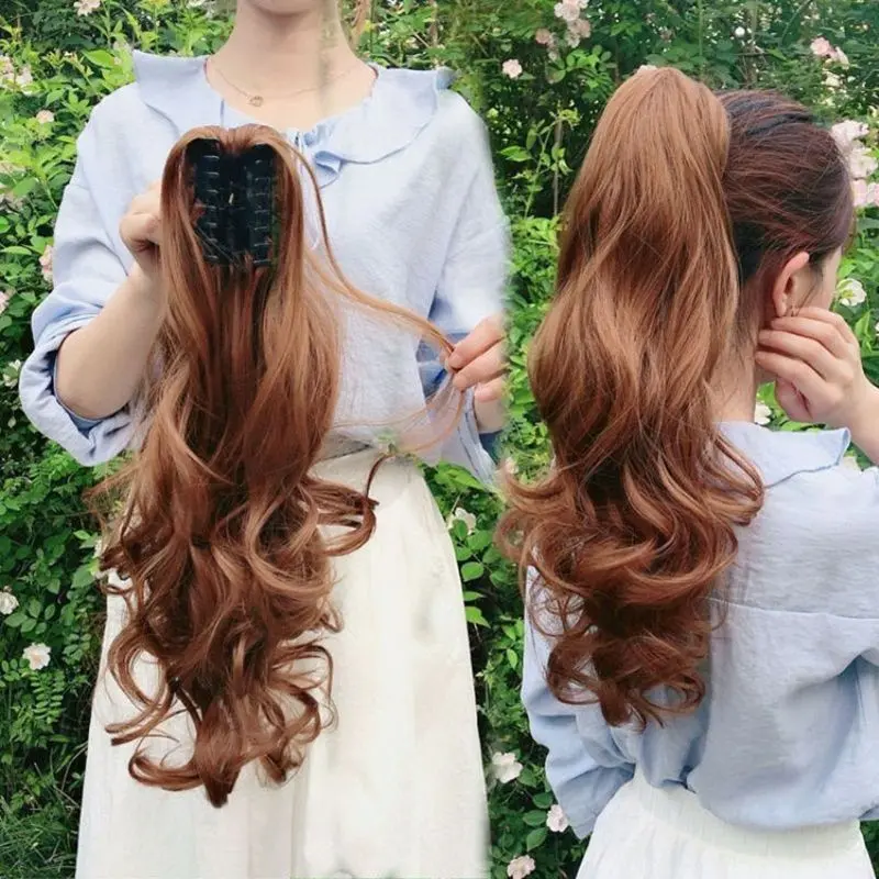 Tóc Giả Đuôi Ngựa Nữ, Dài Trung Bình Tóc Nối Đuôi Ngựa, Kìm Nhặt Tóc Nối, phồng Dài, Thực Tế, Tóc Nối Đuôi Ngựa, Tóc Giả Gợn Sóng Sâu, Miễn Phí Vận Chuyển