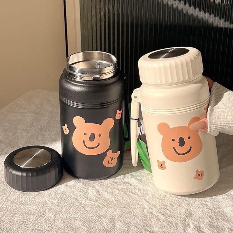 Bình Giữ Nhiệt Inox 1000 ml Nắp Vặn Gấu Nâu Tặng Kèm Sticker 0