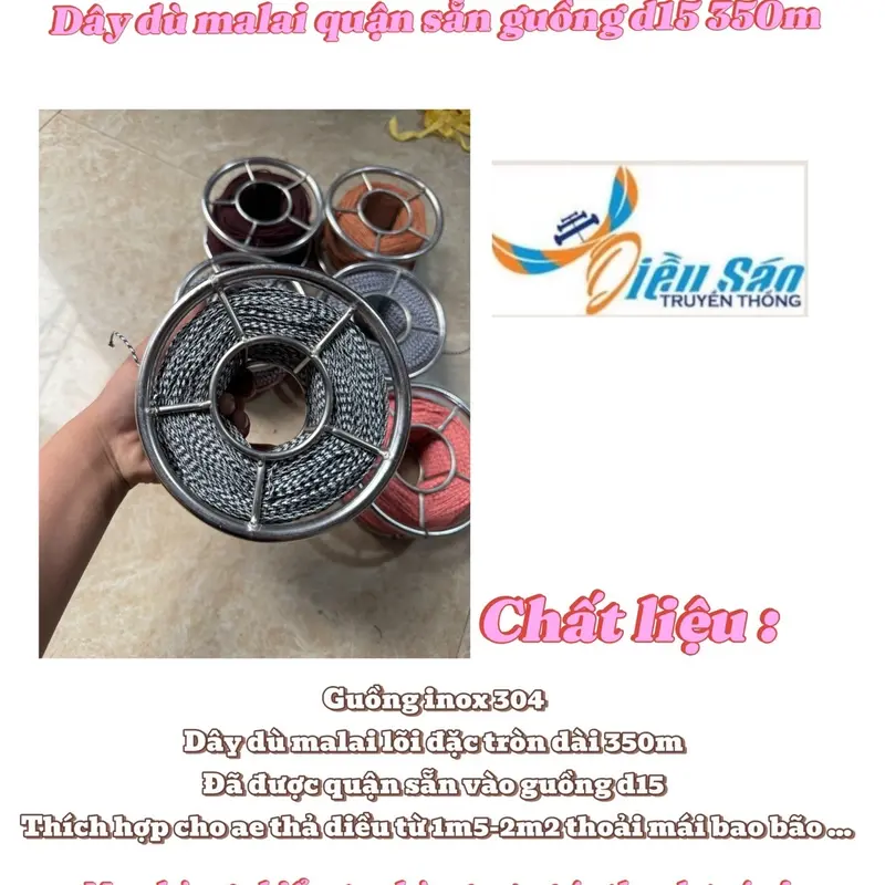 Dây dù malai size 1li2-1li5 quận sẵn guồng d15 Inox 2