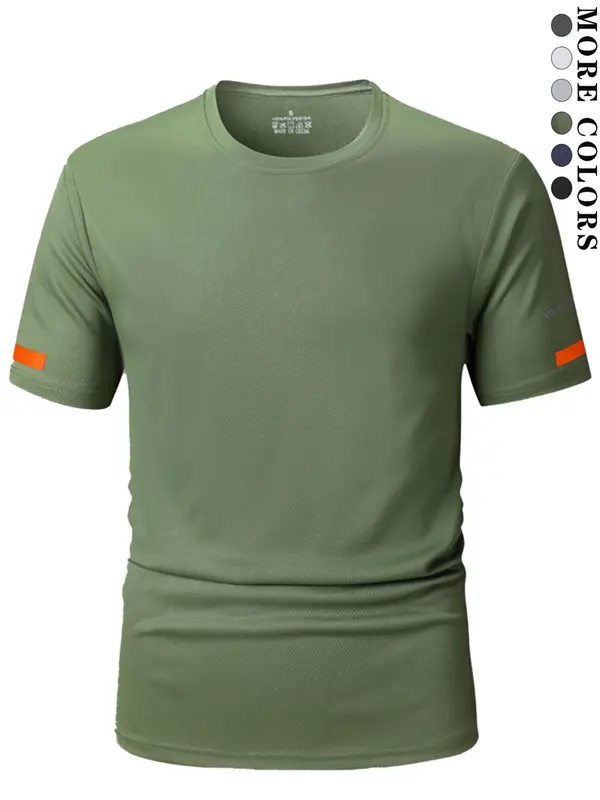 Men's Solid Quick Drying Short Sleeve Tee, Regular Fit Casual Breathable Round Neck T-shirt for Daily Wear, Men's Top for All Seasons 0