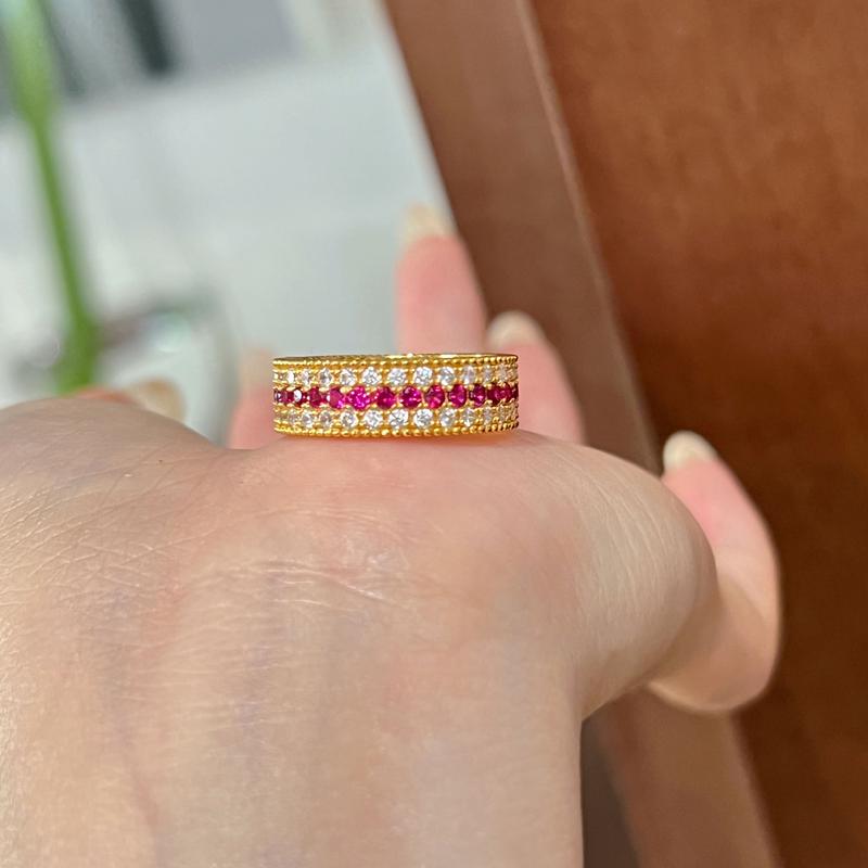 Product Introduction of Light Luxury High-Grade Mid-Ancient Style Color Inlaid Ruby Three-Row Drill Ring Necklace Fashion Luxury Elegant Outfit 5