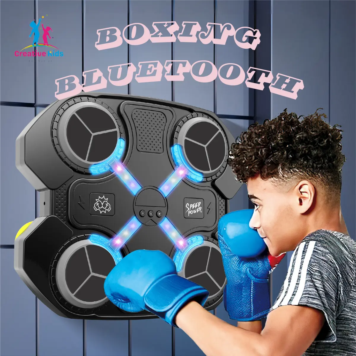 Máy tập đấm boxing treo tường kết nối Bluetooth cho trẻ em, có 3 chế độ tập luyện kèm bao tay dùng pin sạc Nam Cao Su Đồng