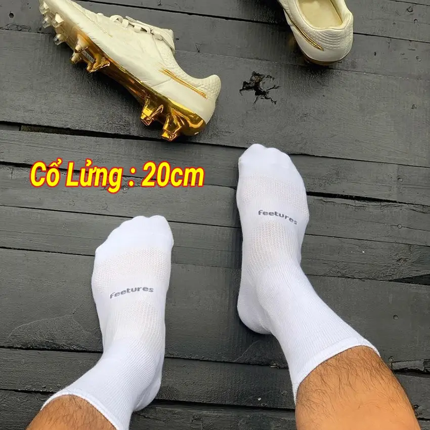 Tất vớ thể thao đá bóng Feetures cho nam nữ loại cổ lửng hàng dệt kim 83% cotton co giãn, thấm hút mồ hôi ( Freesize cho chân đi giày 37- 45) Sport