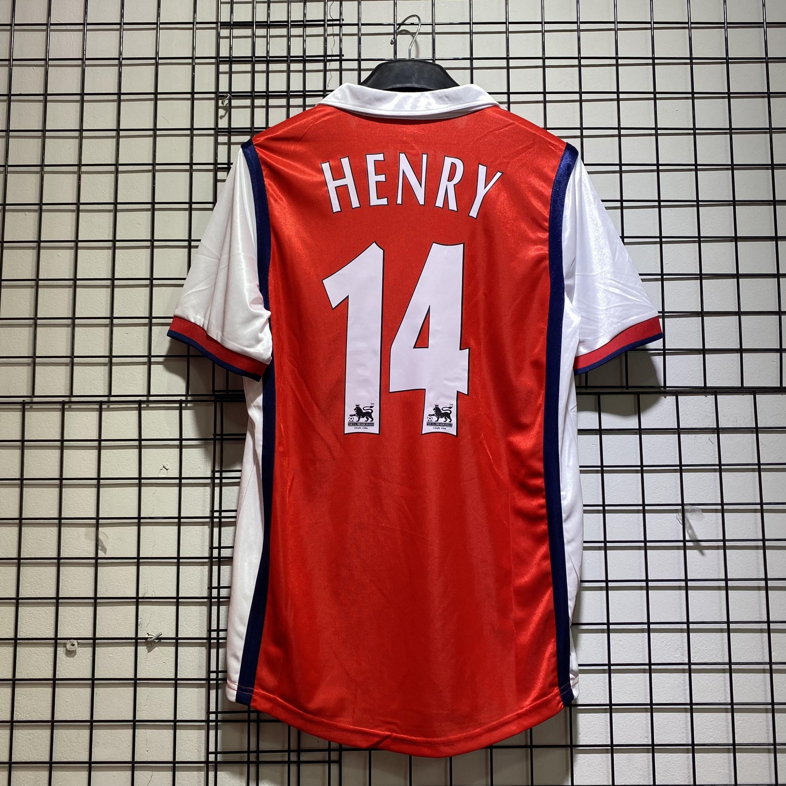 Áo bóng đá retro Arsenal 1998 đỏ In Henry-14 vải Cotton Polyester nguyên tem
