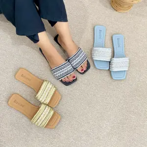 BREVINNI Luna Sandal Flat Wanita || Sandal Tepes Wanita || Sandal Flat Korea || Sandal Korea || Alas Kaki Wanita Empuk Nyaman Anti Slip || Sendal Slides