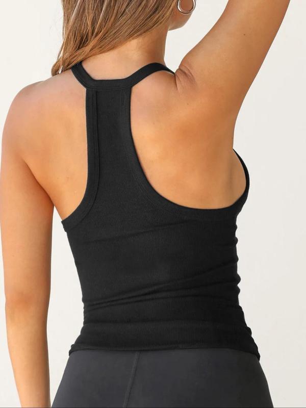 Women's Solid Color V Neck Ribbed Tank Top, Casual Basic Simple Sleeveless Top for Summer, Ladies Clothes for Daily Wear 1